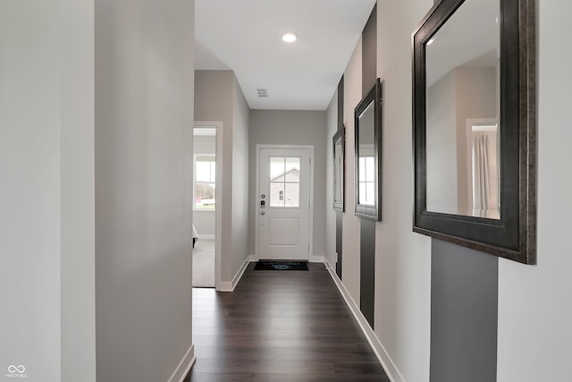 entryway with dark hardwood / wood-style floors