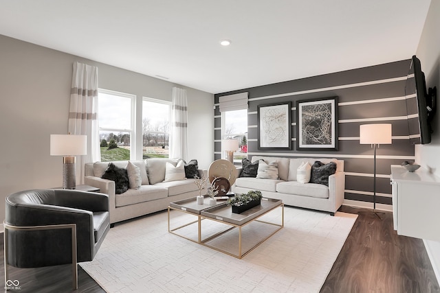 living room with wood-type flooring