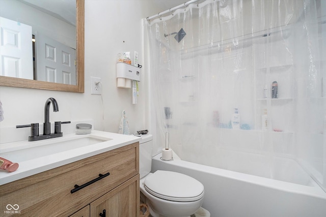 full bathroom with vanity, toilet, and shower / bath combo with shower curtain