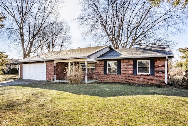 ranch-style home featuring a garage and a front yard