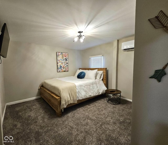 carpeted bedroom featuring a wall mounted AC