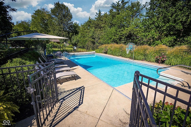 view of swimming pool with a patio area