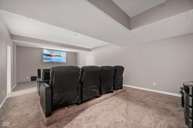 cinema featuring baseboards and carpet