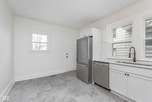 kitchen featuring white cabinetry, sink, and stainless steel appliances