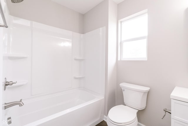 1305 W 23rd St, Indianapolis, IN 46208 - bathroom with baseboards, toilet, vanity, and shower / tub combination