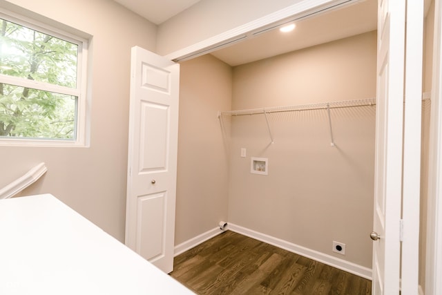 1305 W 23rd St, Indianapolis, IN 46208 - laundry area featuring dark wood-style flooring, hookup for a washing machine, and baseboards