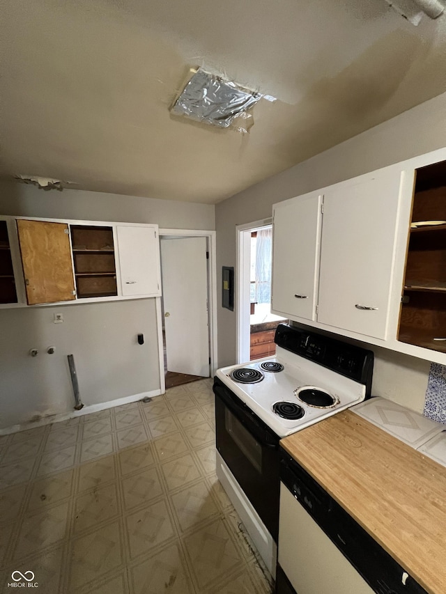 kitchen with white cabinets, dishwasher, and range with electric stovetop