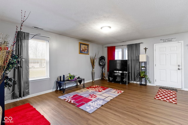 interior space featuring hardwood / wood-style floors and a textured ceiling