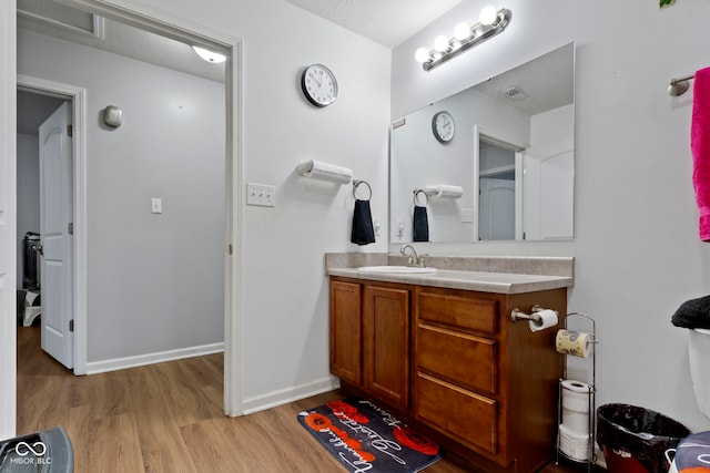 bathroom with vanity and hardwood / wood-style floors