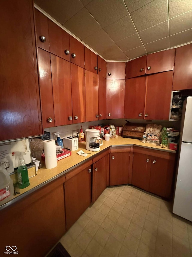 kitchen with white fridge