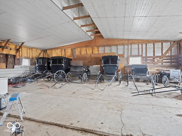 miscellaneous room featuring lofted ceiling