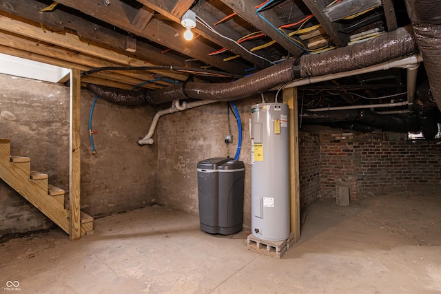 basement featuring electric water heater