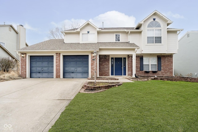 front of property with a front lawn and a garage