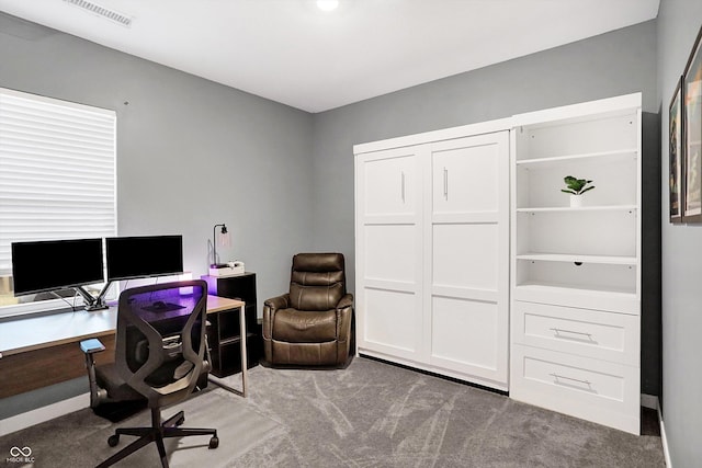 view of carpeted home office