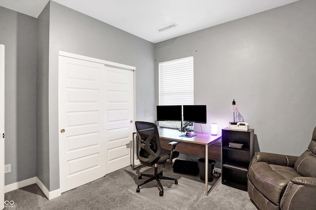 view of carpeted home office