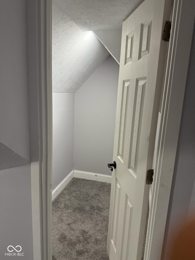 2312 Fletcher St, Anderson, IN 46016 - bonus room with a textured ceiling, carpet floors, vaulted ceiling, and baseboards