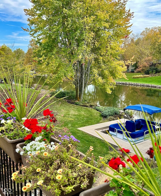 view of yard with a water view