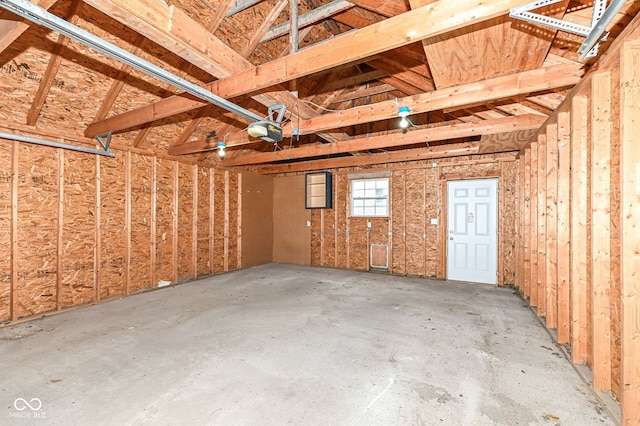 garage with a garage door opener