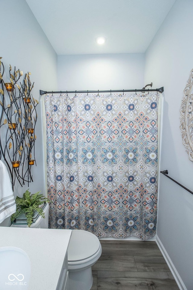 bathroom featuring hardwood / wood-style floors, toilet, and vanity