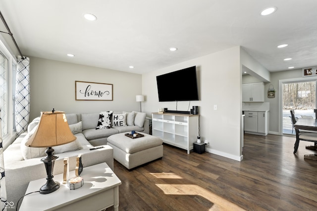 living room featuring dark hardwood / wood-style flooring