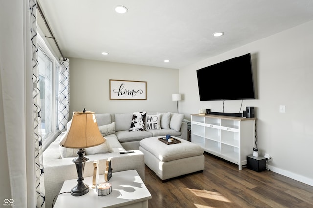 living room with dark wood-type flooring