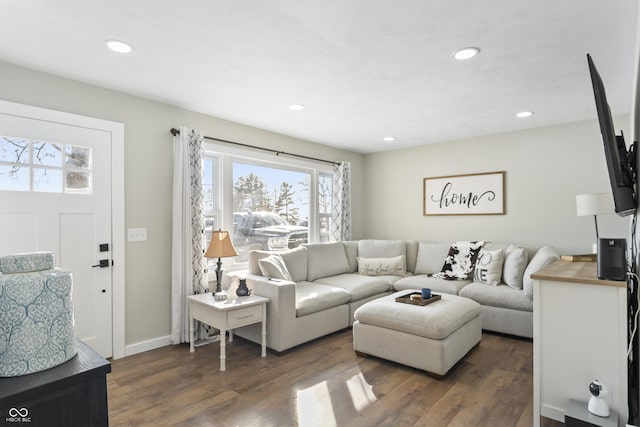 living room featuring dark hardwood / wood-style floors