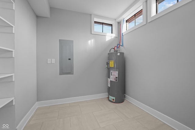 utility room featuring electric panel and electric water heater