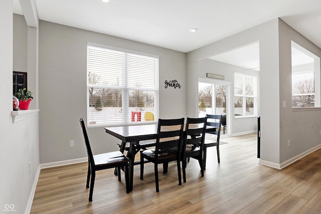 dining room featuring baseboards and light wood-style flooring