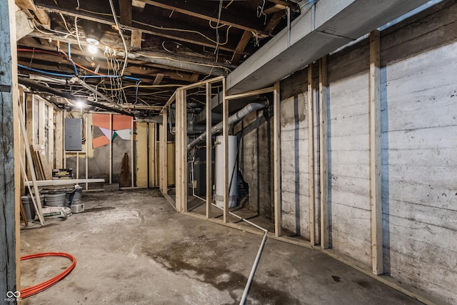 3543 N Kenwood Ave, Indianapolis, IN 46208 - unfinished basement with gas water heater and electric panel