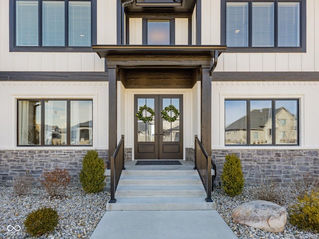 property entrance with french doors