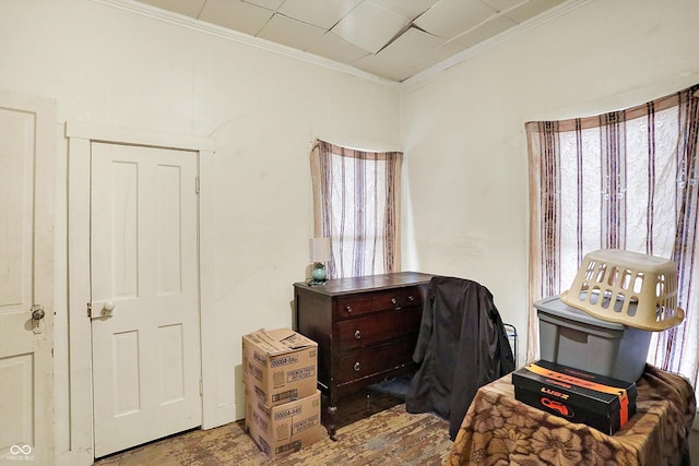 office area featuring crown molding