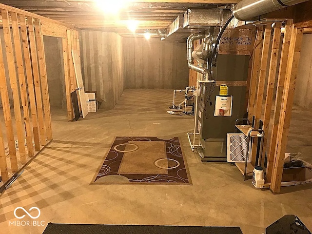 basement featuring heating unit