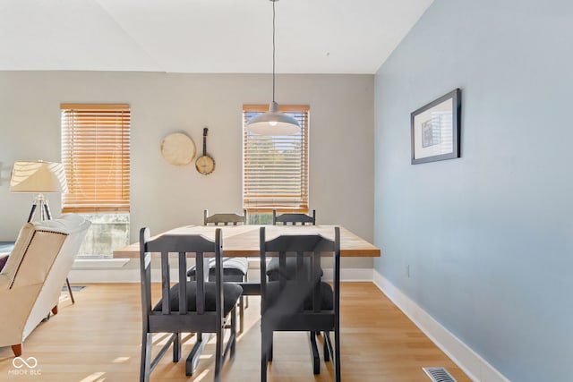 dining room featuring a healthy amount of sunlight and light hardwood / wood-style floors