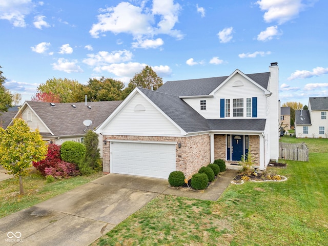 view of front of house with a front lawn and a garage