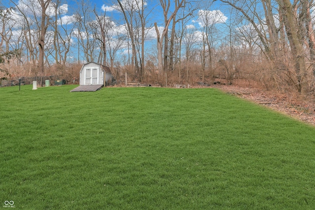 view of yard featuring a shed