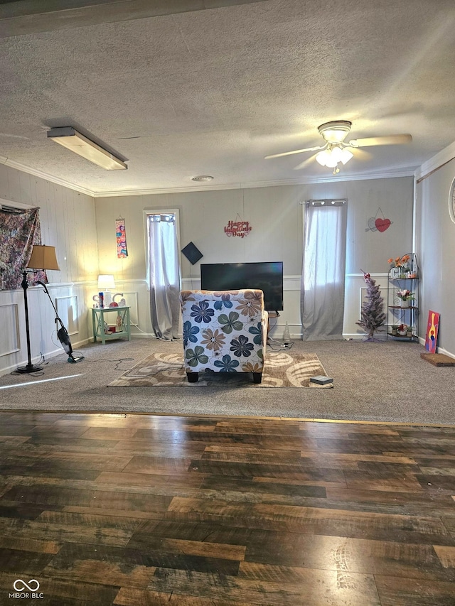 314 E Barachel Ln, Greensburg, IN 47240 - unfurnished living room with ornamental molding, a wealth of natural light, and dark wood-style flooring