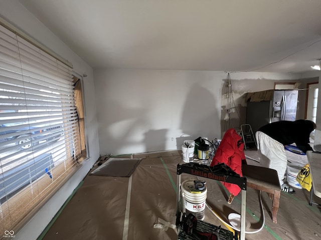 living room with concrete floors