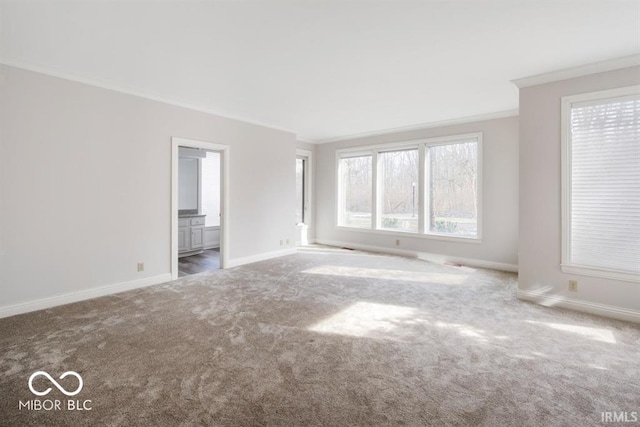 carpeted empty room with ornamental molding