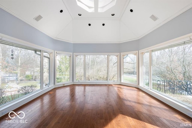 unfurnished sunroom with lofted ceiling