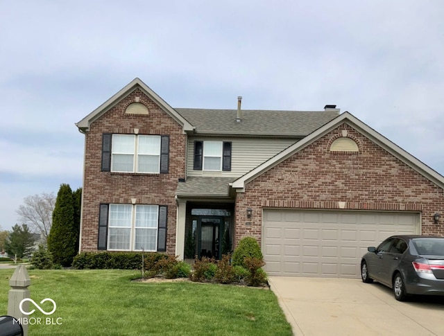 front of property with a front yard and a garage