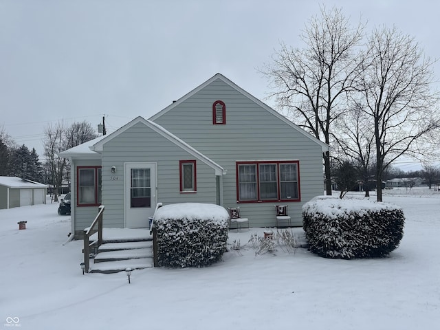 view of snow covered property