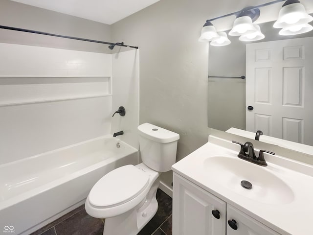 full bathroom featuring toilet, shower / tub combination, vanity, and tile patterned floors