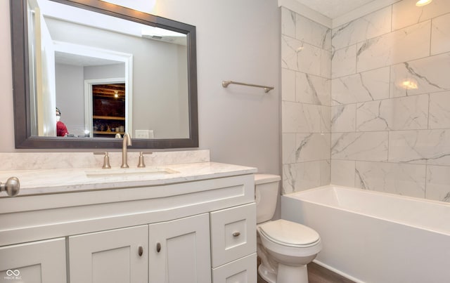 full bath featuring shower / tub combination, vanity, and toilet