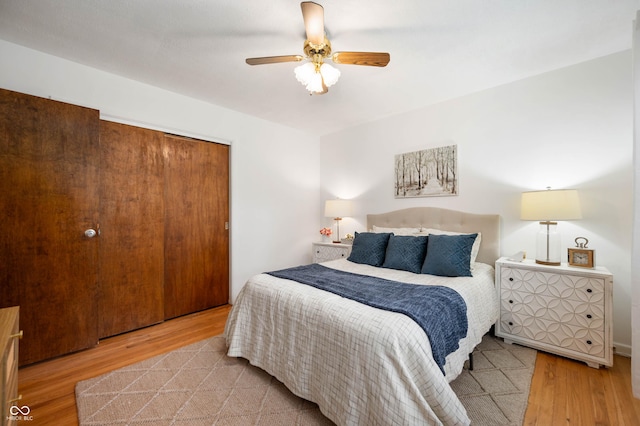 6865 Meadow View Dr, Lawrence, IN 46226 - bedroom with wood finished floors, a closet, and a ceiling fan