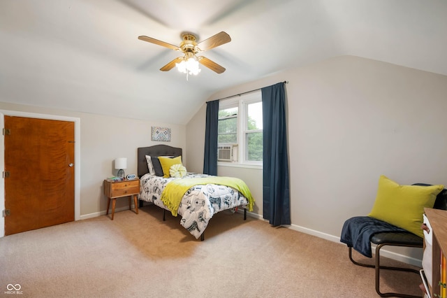 6865 Meadow View Dr, Lawrence, IN 46226 - bedroom featuring lofted ceiling, carpet, ceiling fan, and cooling unit