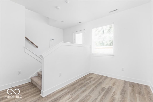 interior space with light hardwood / wood-style floors