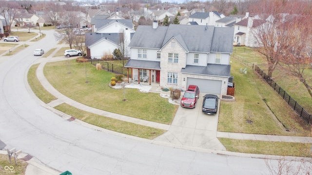 bird's eye view with a residential view