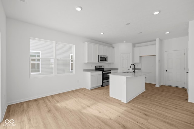 5119 Rolling Meadow Blvd, Indianapolis, IN 46237 - kitchen with light wood-style flooring, stainless steel appliances, recessed lighting, white cabinetry, and a sink