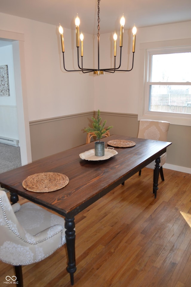 dining room featuring an inviting chandelier and wood-type flooring