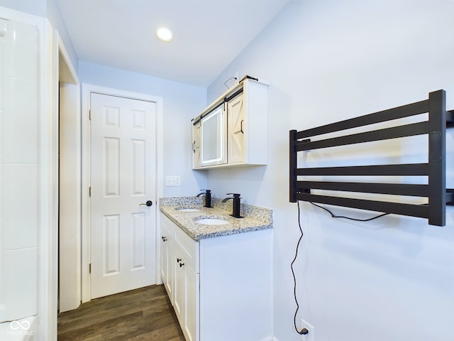 interior space featuring a sink, dark wood finished floors, and recessed lighting